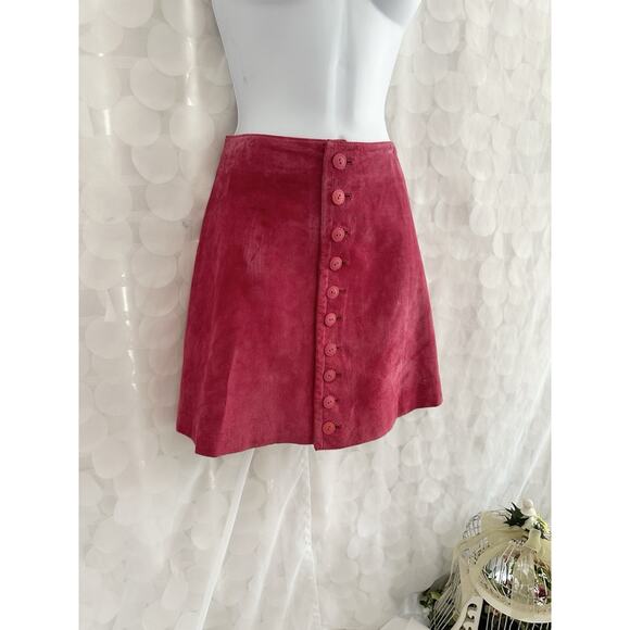 Vintage 90s genuine suede hot pink mini skirt button front size 7 8 A Line NWT - Picture 3 of 7